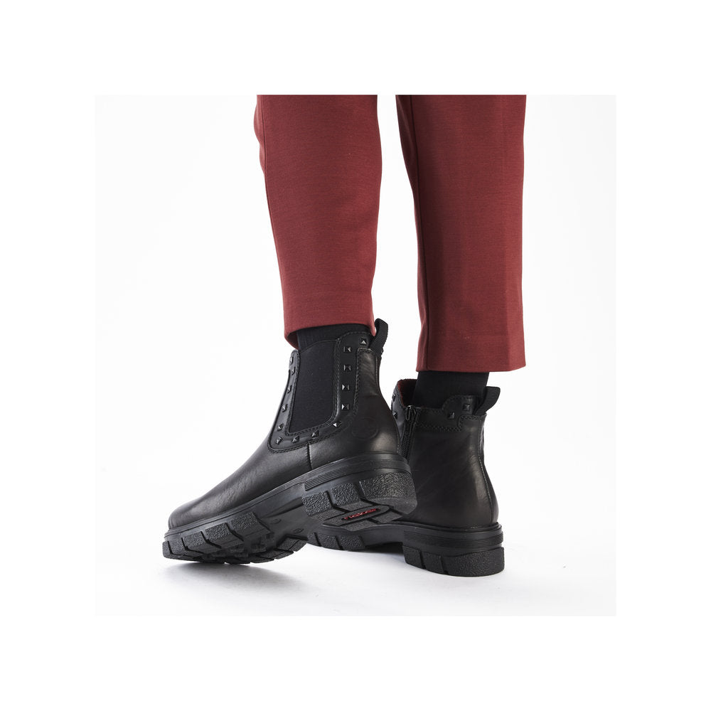 Rieker Ladies Boot Z9154 Chunky soled Ankle boot with Elastic side and zip BLACK Z9154-00
