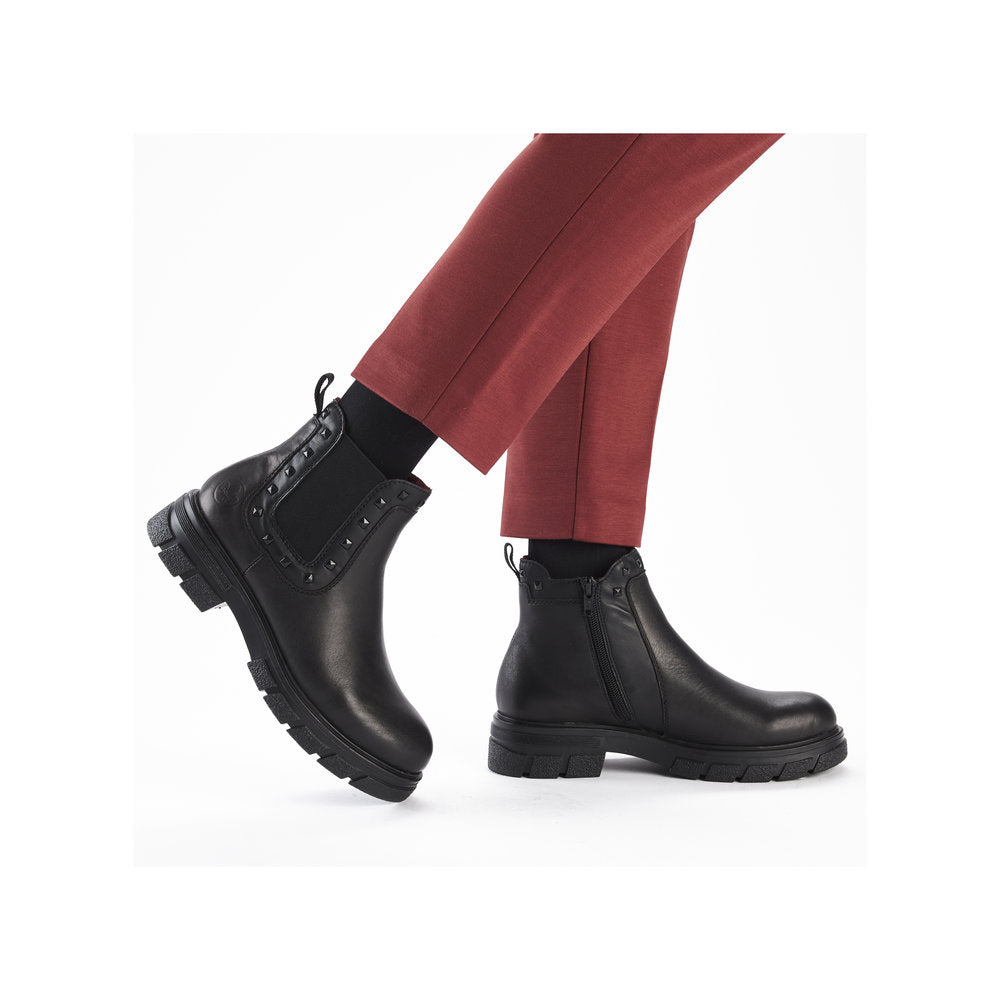 Rieker Ladies Boot Z9154 Chunky soled Ankle boot with Elastic side and zip BLACK Z9154-00