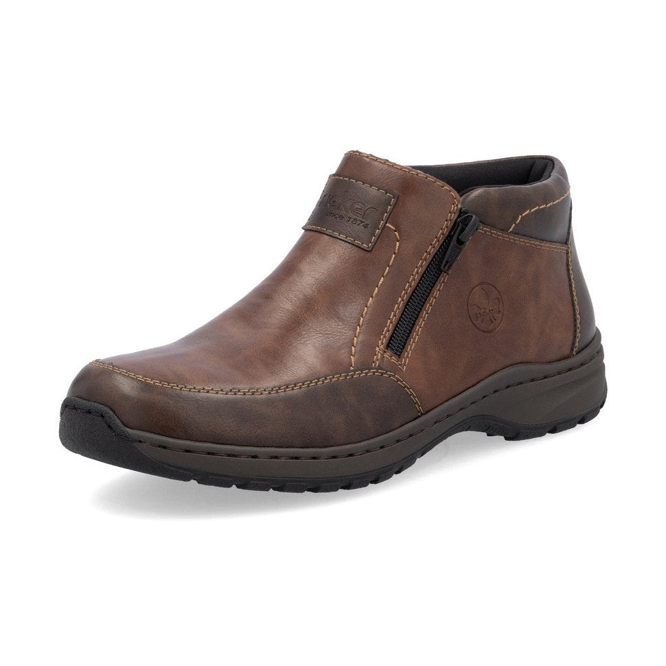 Rieker Men's Extra Wide Ankle Boot with double zips 03352-24 BROWN