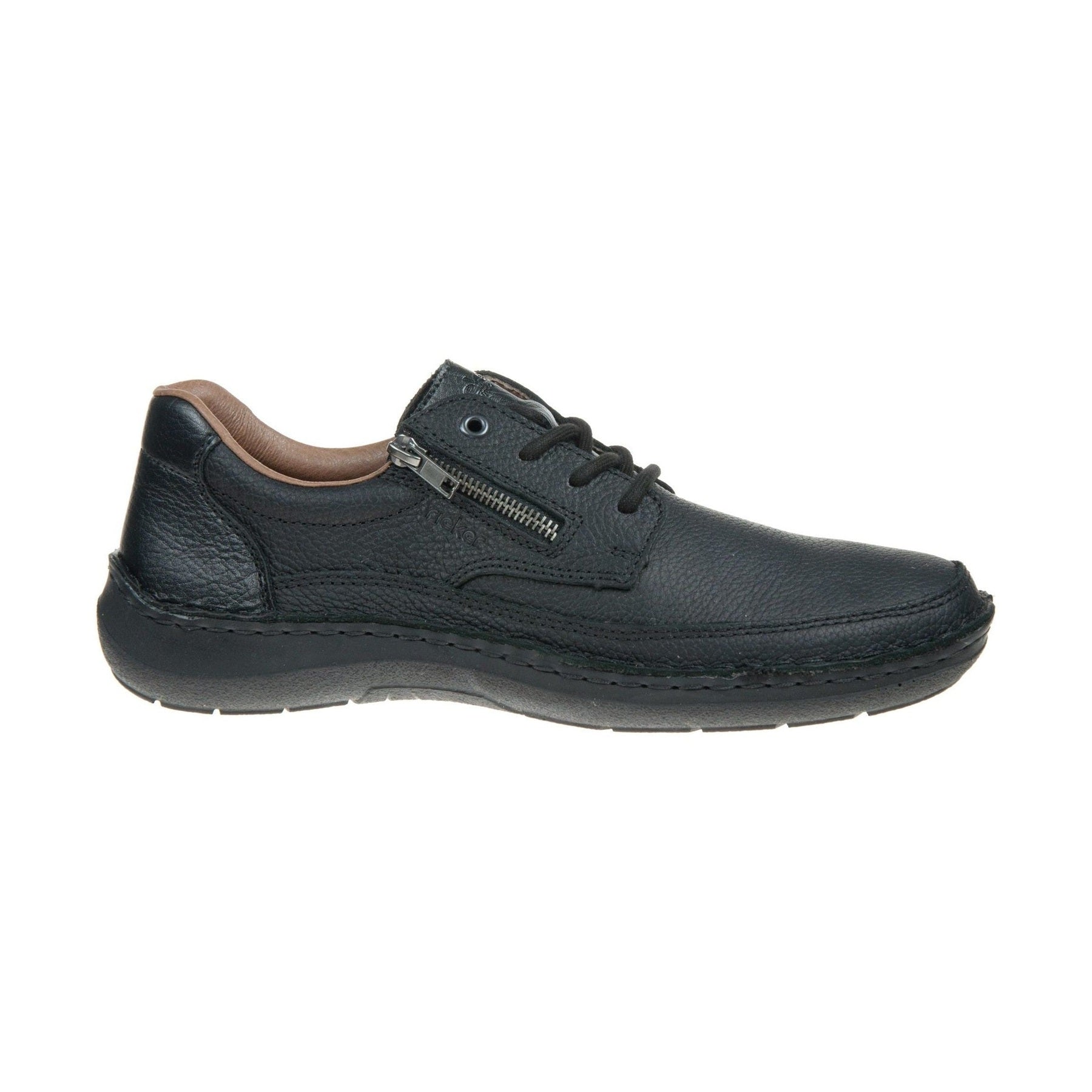 Rieker Mens Black Leather Lace Up shoe with zip 03002-00