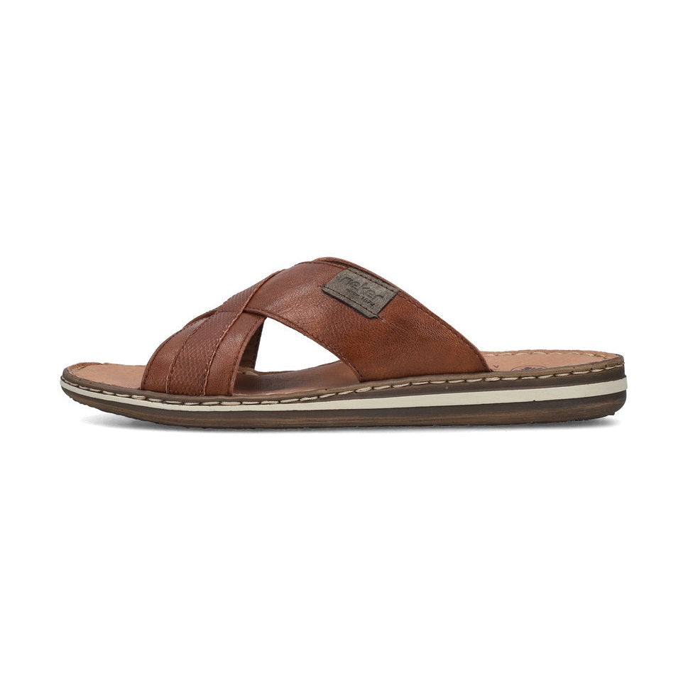 Rieker Mens Slip On Leather Mule Sandal BROWN 21082-24
