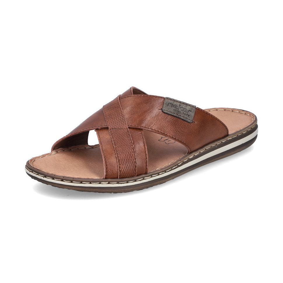 Rieker Mens Slip On Leather Mule Sandal BROWN 21082-24