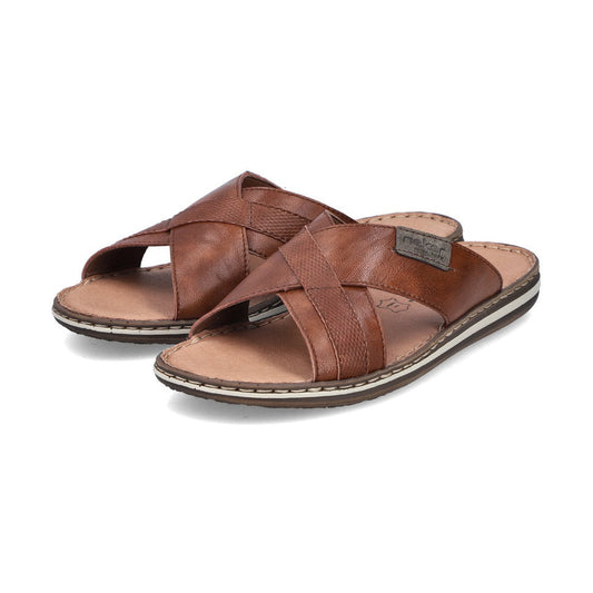 Rieker Mens Slip On Leather Mule Sandal BROWN 21082-24