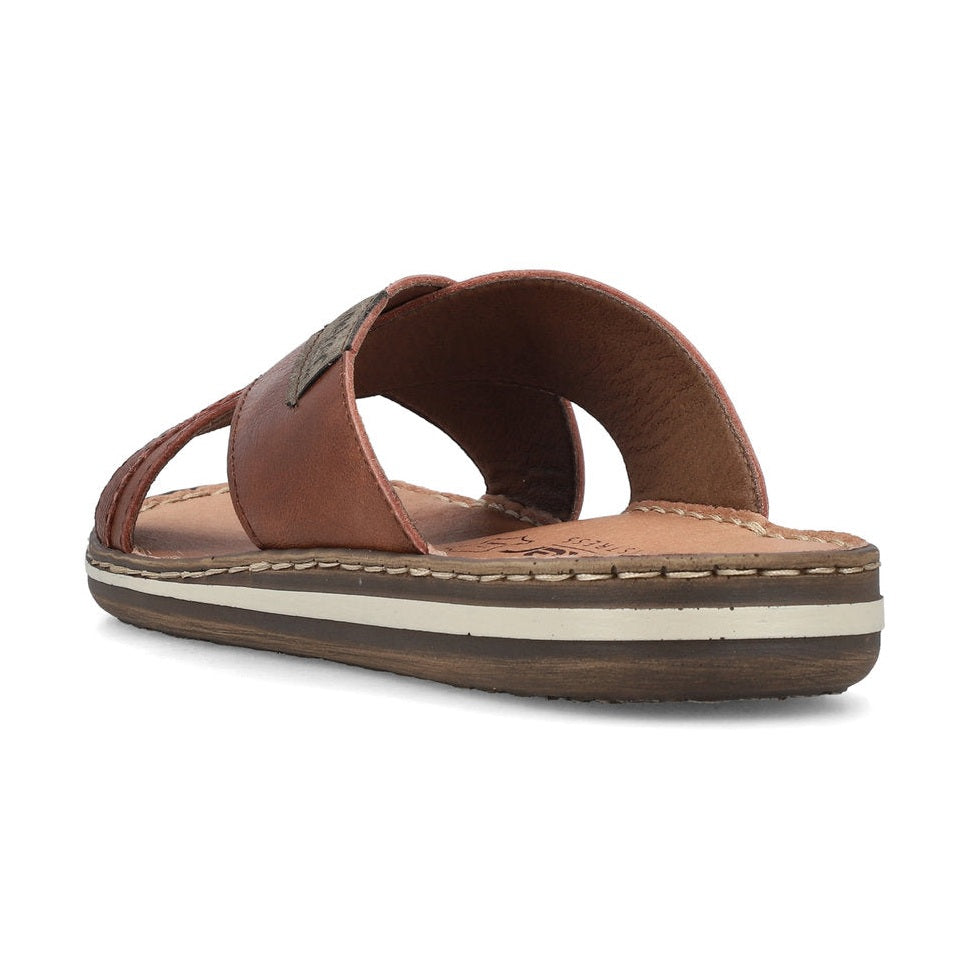 Rieker Mens Slip On Leather Mule Sandal BROWN 21082-24