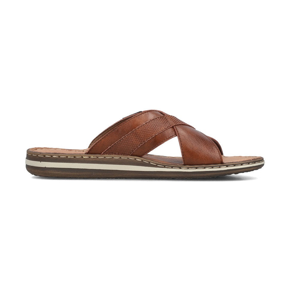 Rieker Mens Slip On Leather Mule Sandal BROWN 21082-24
