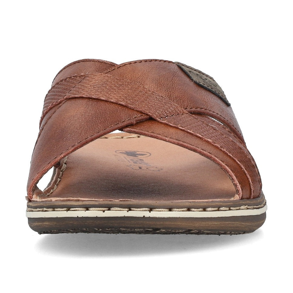 Rieker Mens Slip On Leather Mule Sandal BROWN 21082-24