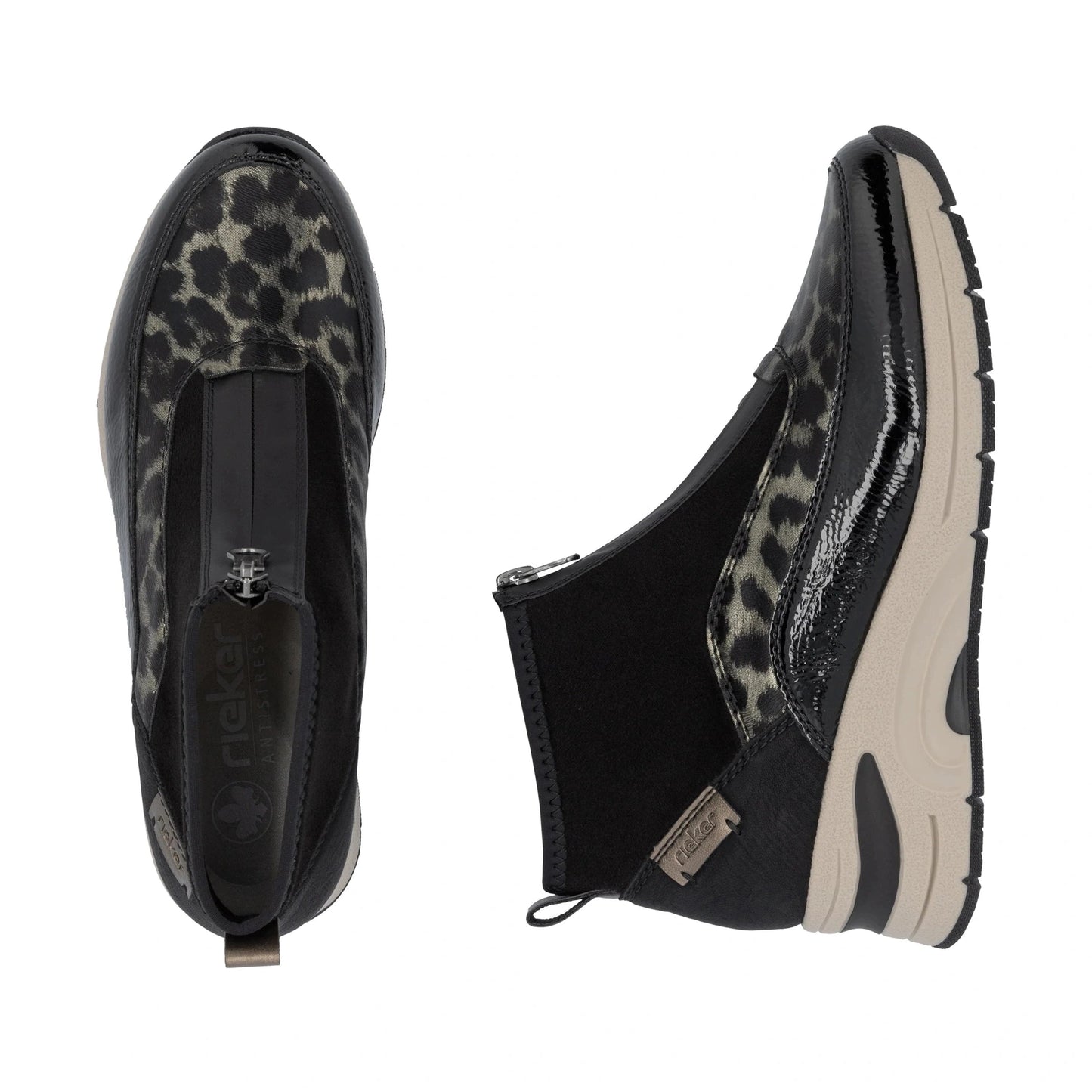 Rieker N9362 BLACK / Leopard Print Trainer Style Boot N9362-00