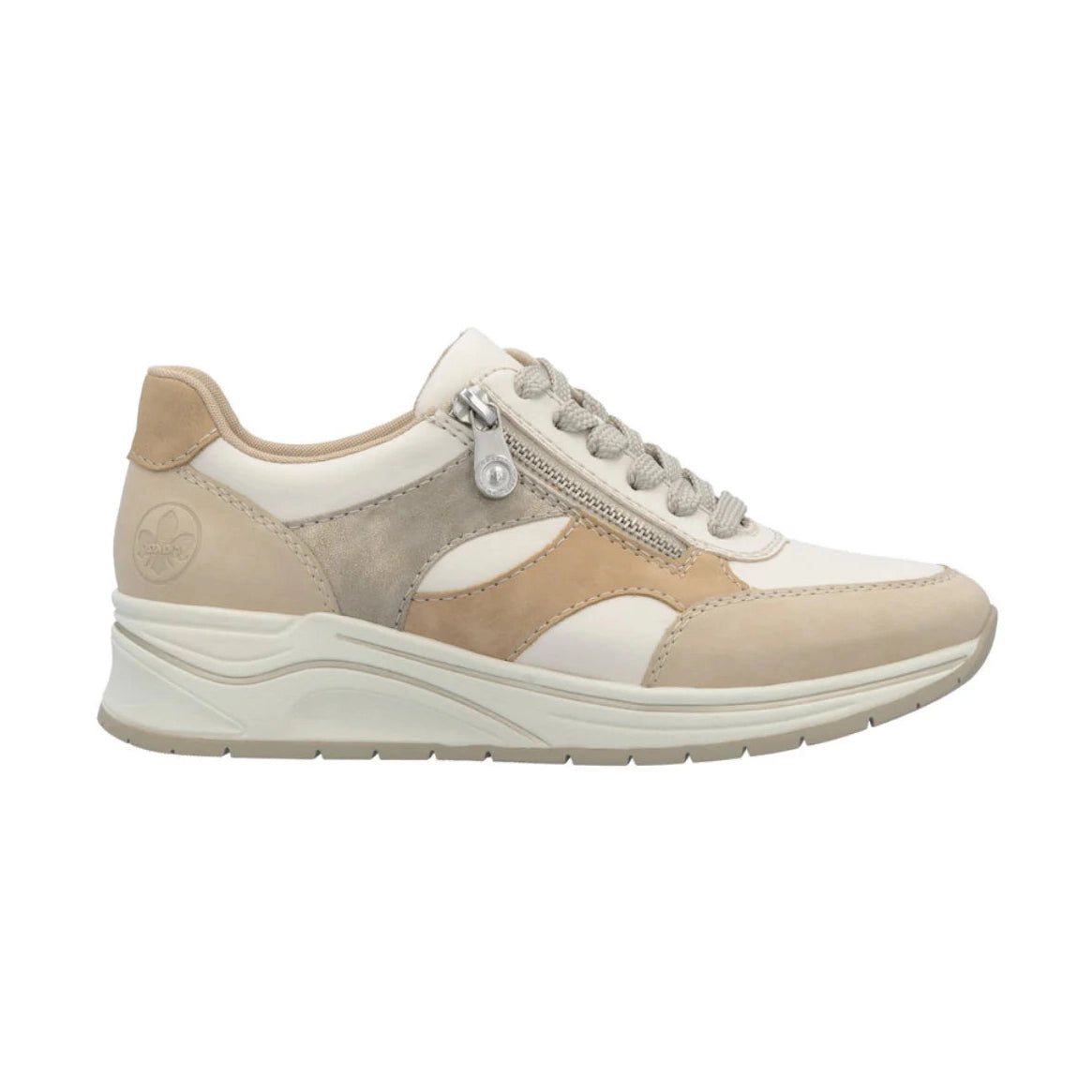 Rieker N9518 BEIGE Beige Wedge Trainer with Laces and Zip n9518-60