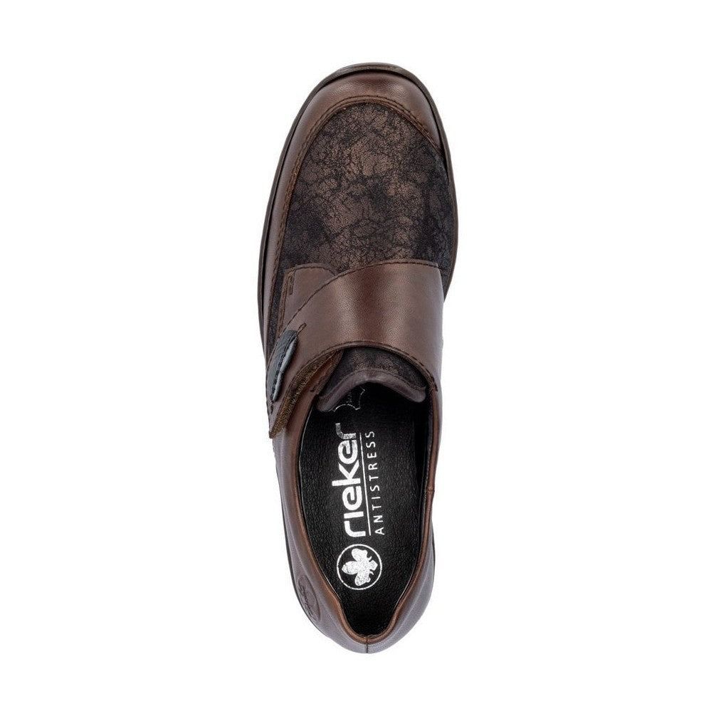 Rieker Shoe 487C0-25 BROWN Touch Fastening Shoe with Stretch panels