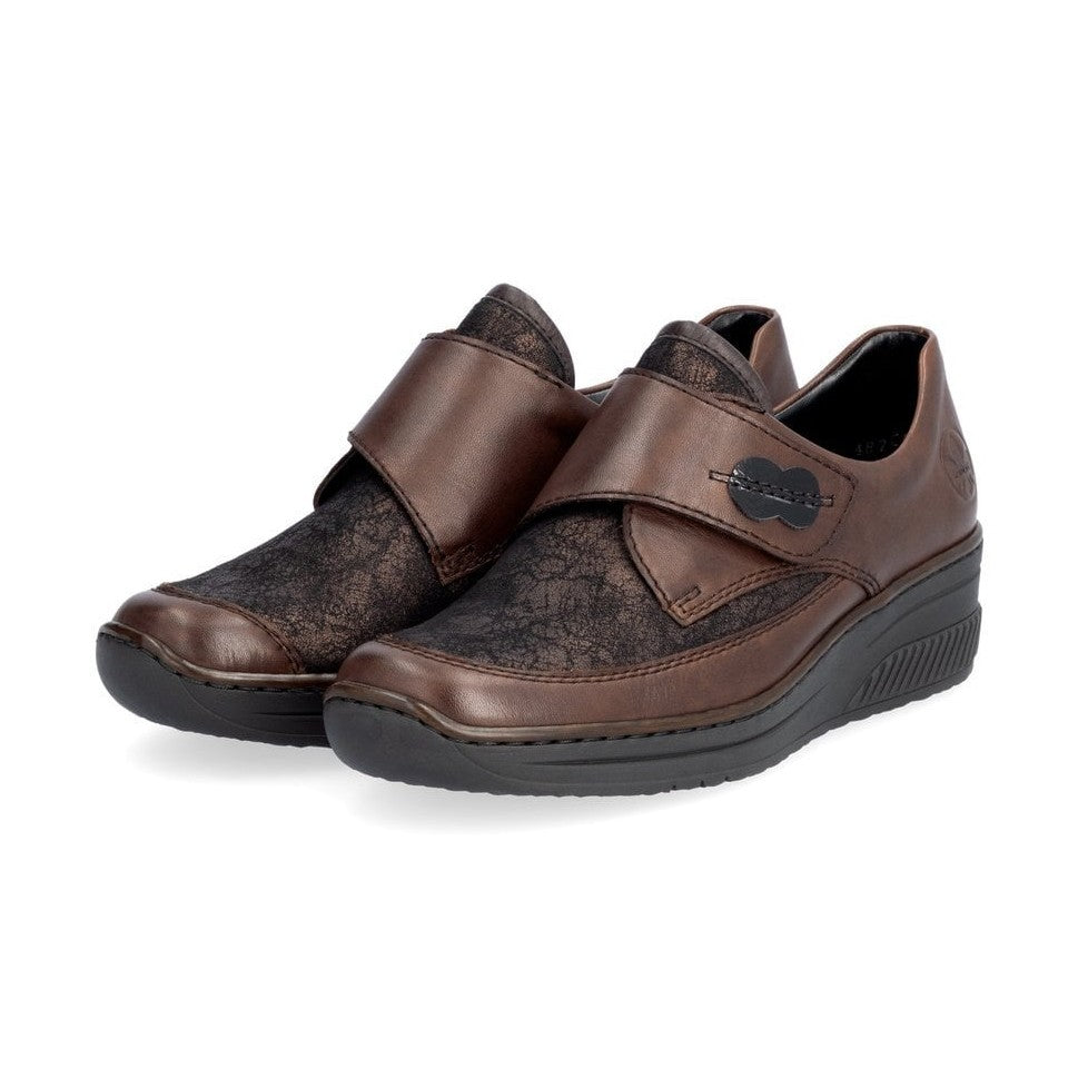 Rieker Shoe 487C0-25 BROWN Touch Fastening Shoe with Stretch panels