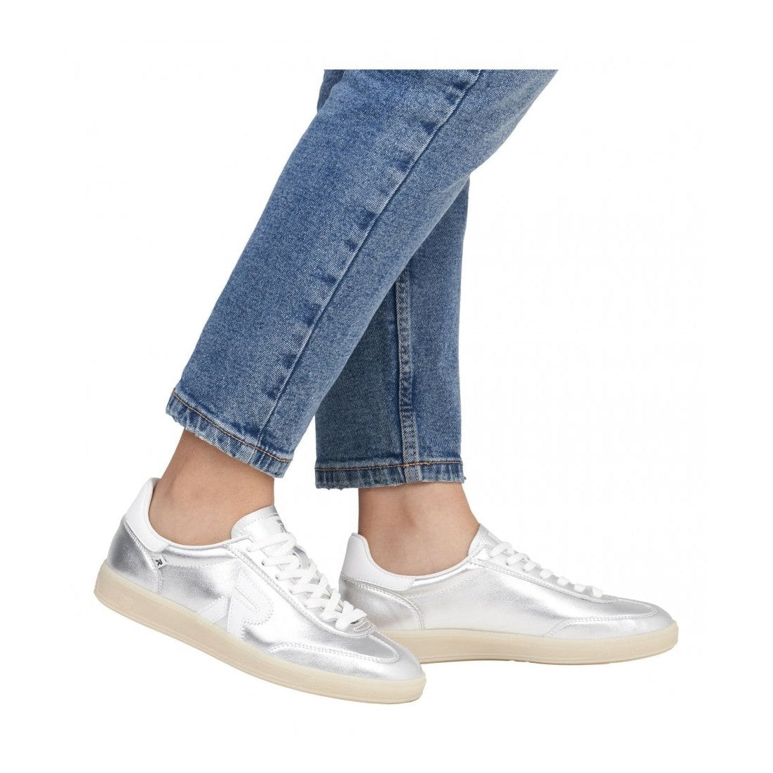 Rieker W2200 Silver Leather Retro Trainers W2200-90