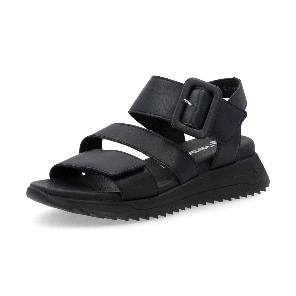 Rieker W2950 BLACK Leather Touch Fastening Chunky sandal W2950-00