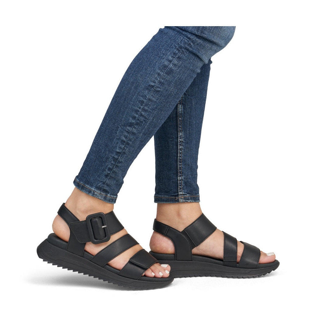 Rieker W2950 BLACK Leather Touch Fastening Chunky sandal W2950-00