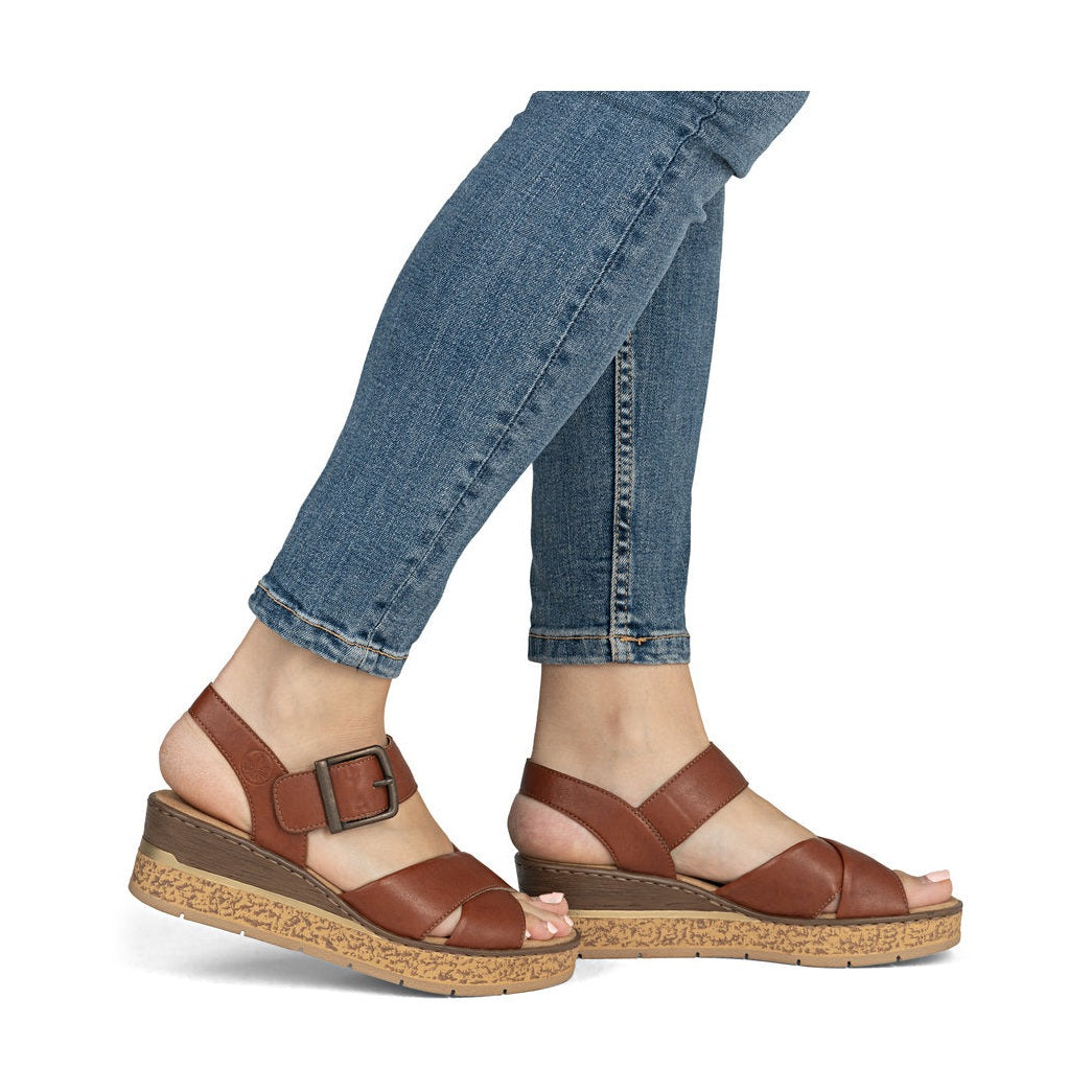 Rieker Wedge Sandal 63795-22 BRANDY