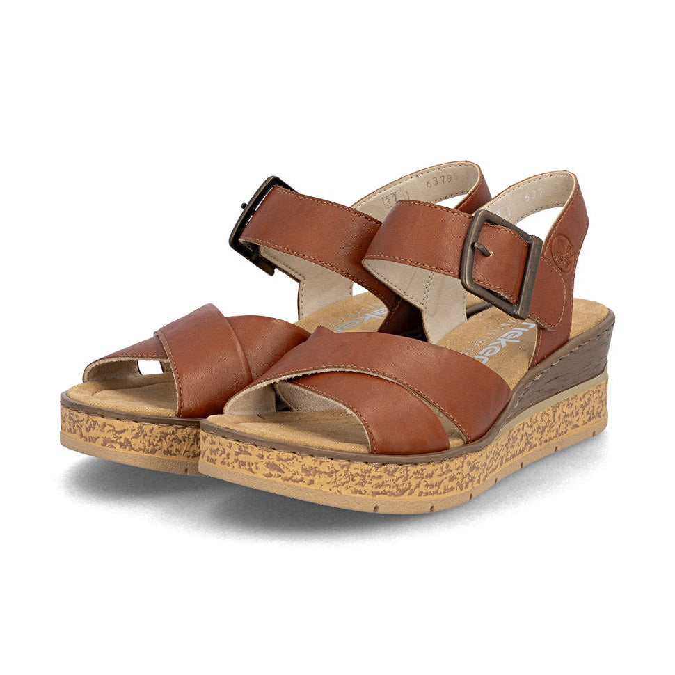 Rieker Wedge Sandal 63795-22 BRANDY