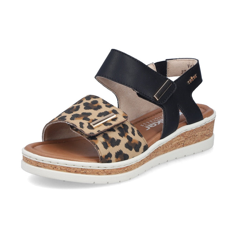 Rieker Wedge Sandal V4181-00 BLACK LEOPARD V4182-00