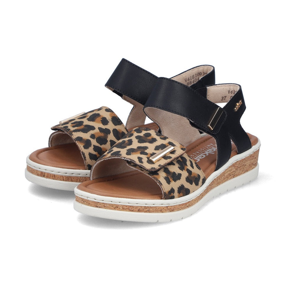 Rieker Wedge Sandal V4181-00 BLACK LEOPARD V4182-00
