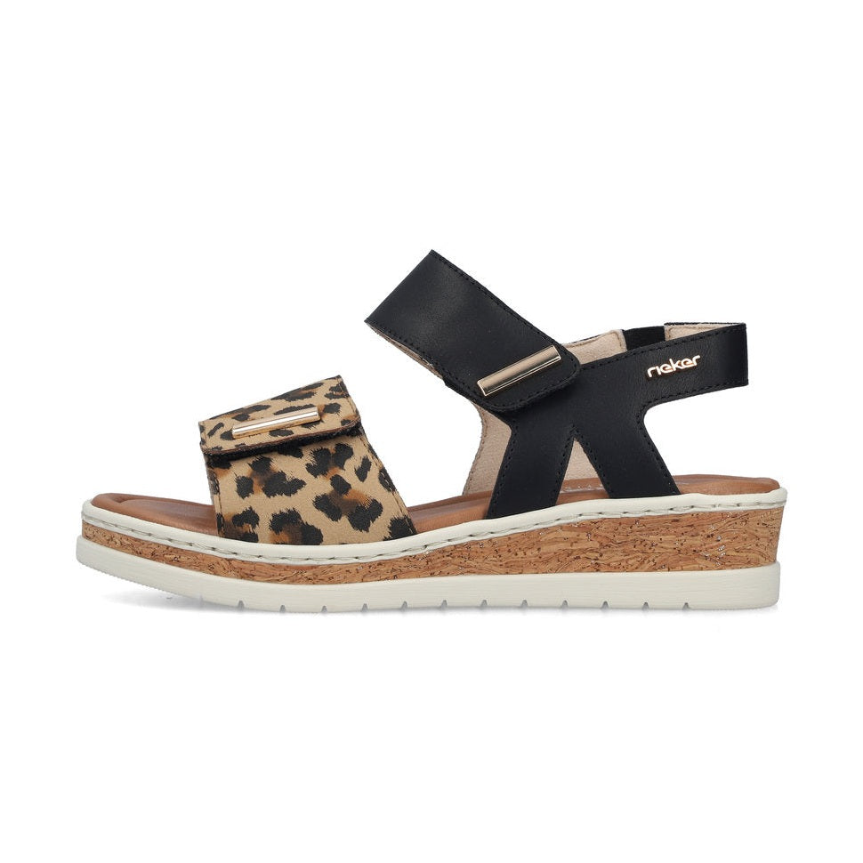 Rieker Wedge Sandal V4181-00 BLACK LEOPARD V4182-00