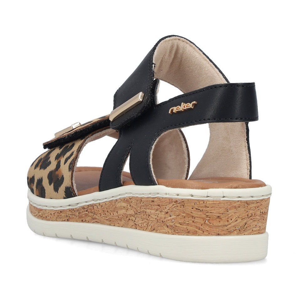 Rieker Wedge Sandal V4181-00 BLACK LEOPARD V4182-00