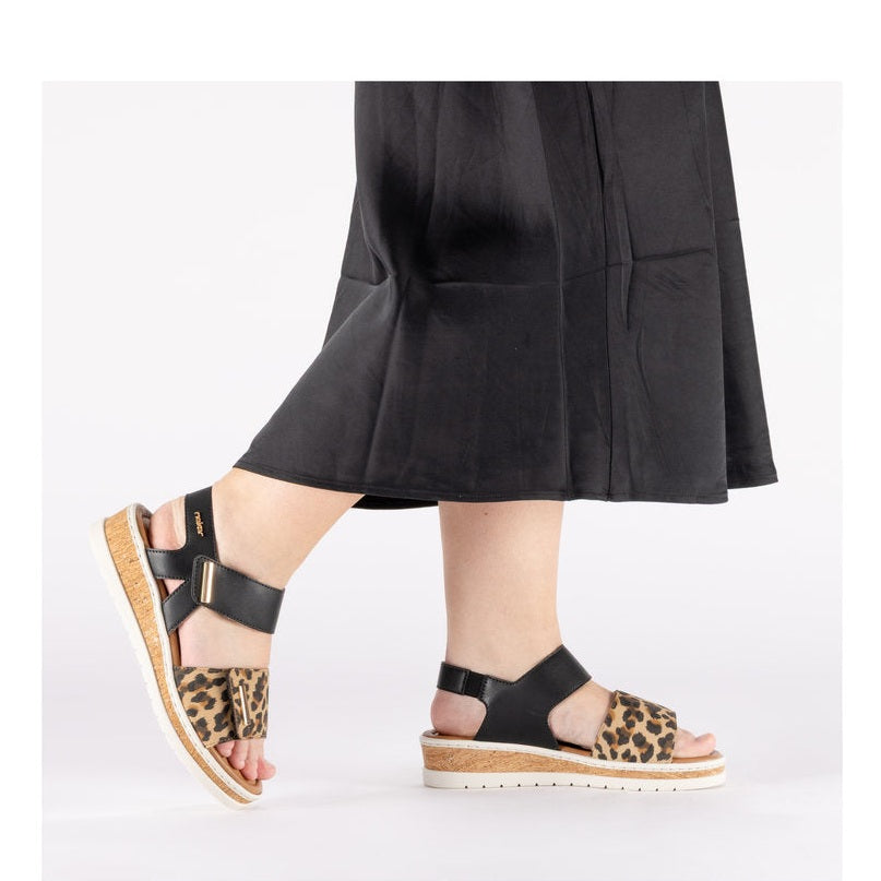 Rieker Wedge Sandal V4181-00 BLACK LEOPARD V4182-00