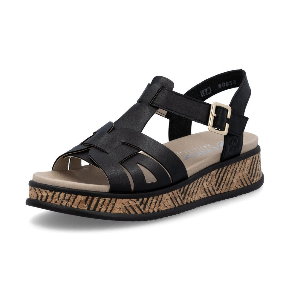 Rieker Wedge Sandal W0853-00 BLACK