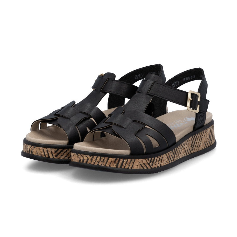 Rieker Wedge Sandal W0853-00 BLACK