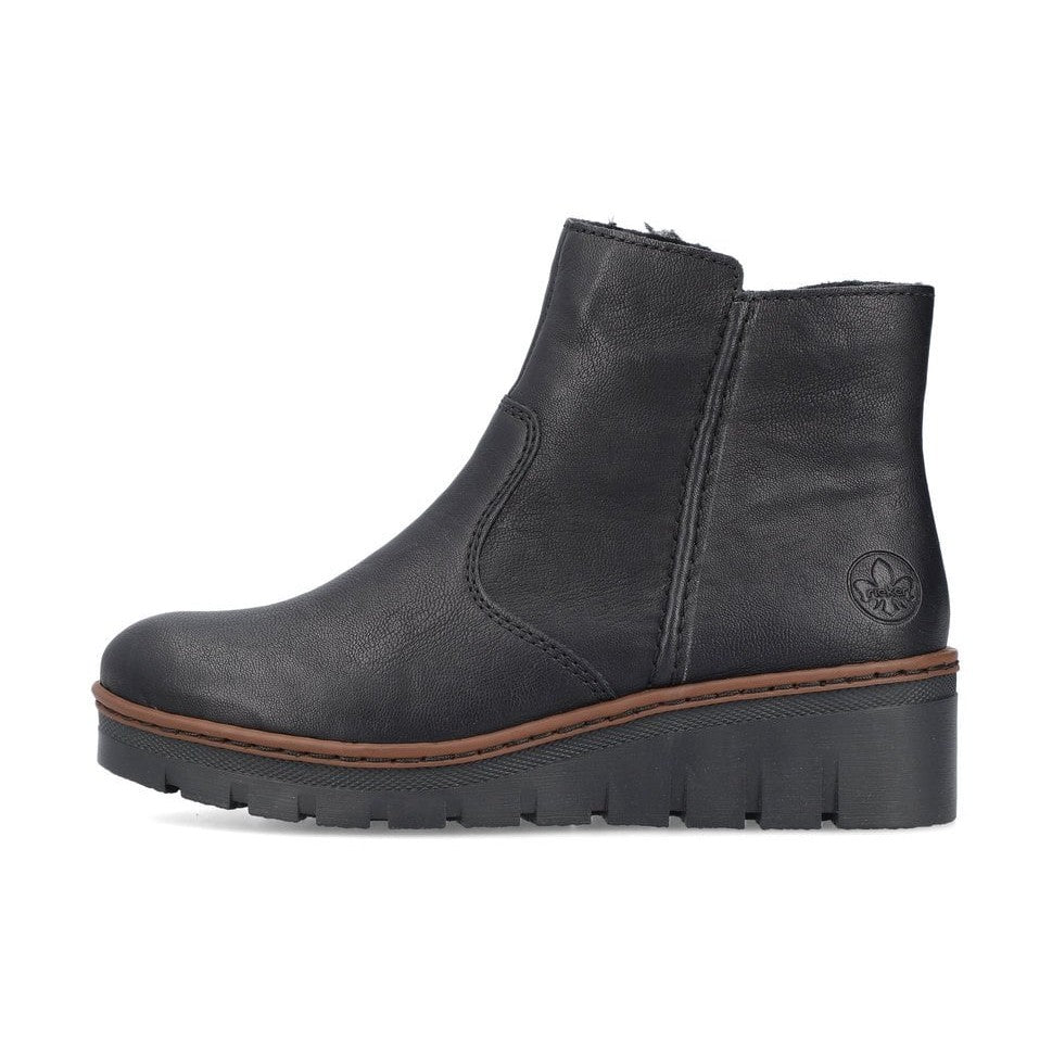 Rieker X9150 BLACK Wedge Zip Ankle Boot X9150-00