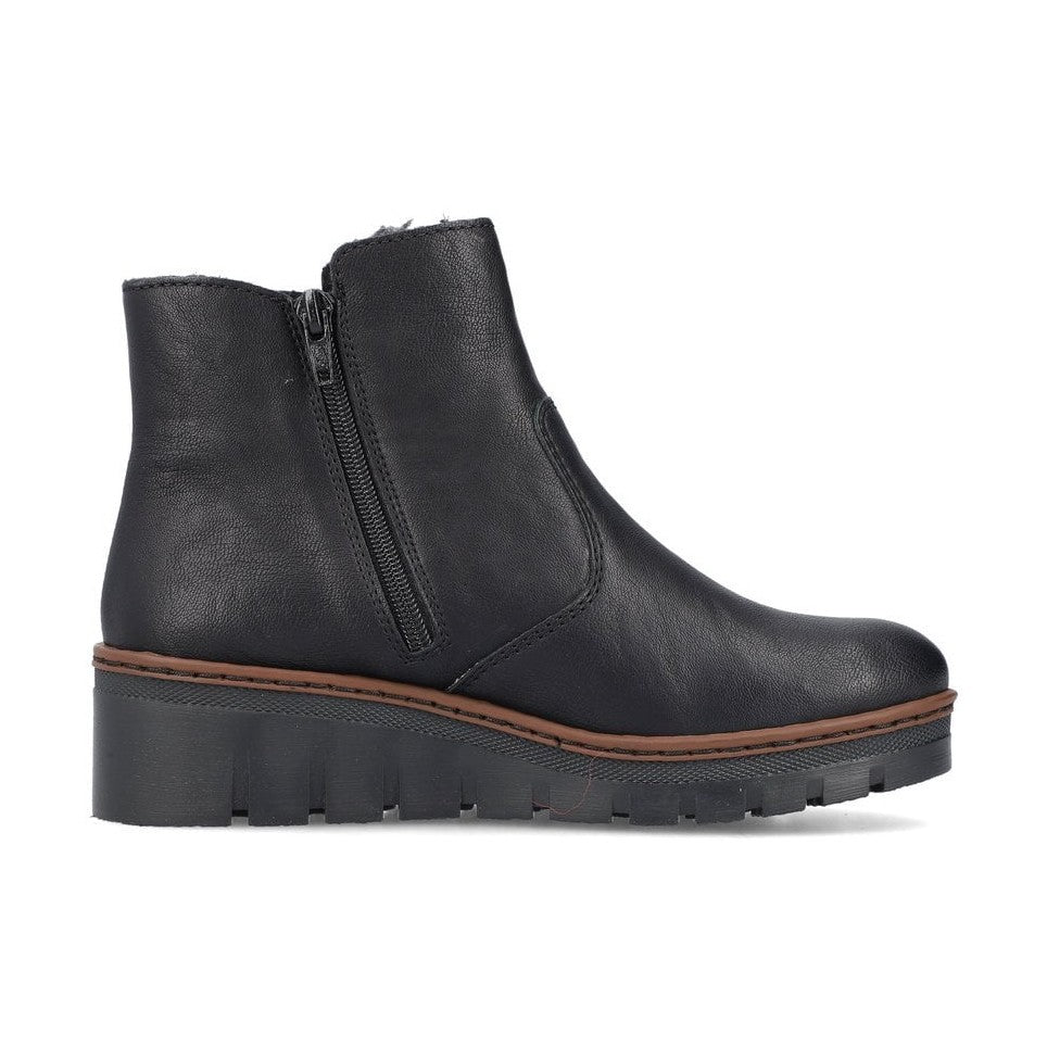 Rieker X9165 BLACK Zip Wedge ankle Boot X9165-00