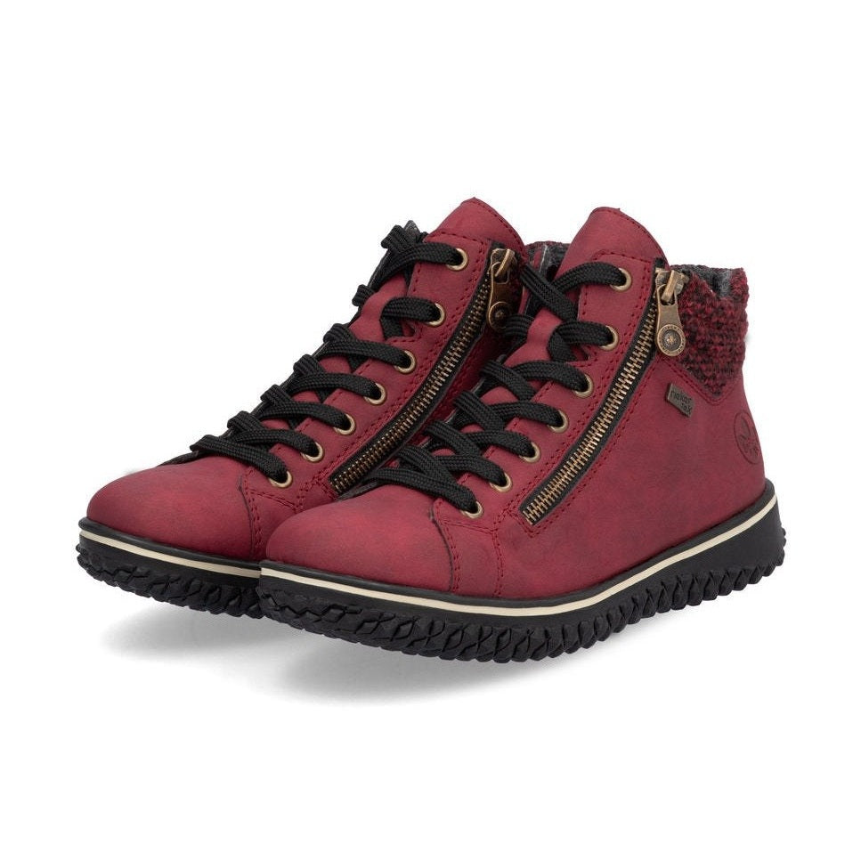 Rieker Z4263 RED Water Repellant Ankle Boot with Laces and Zip Z4263-35