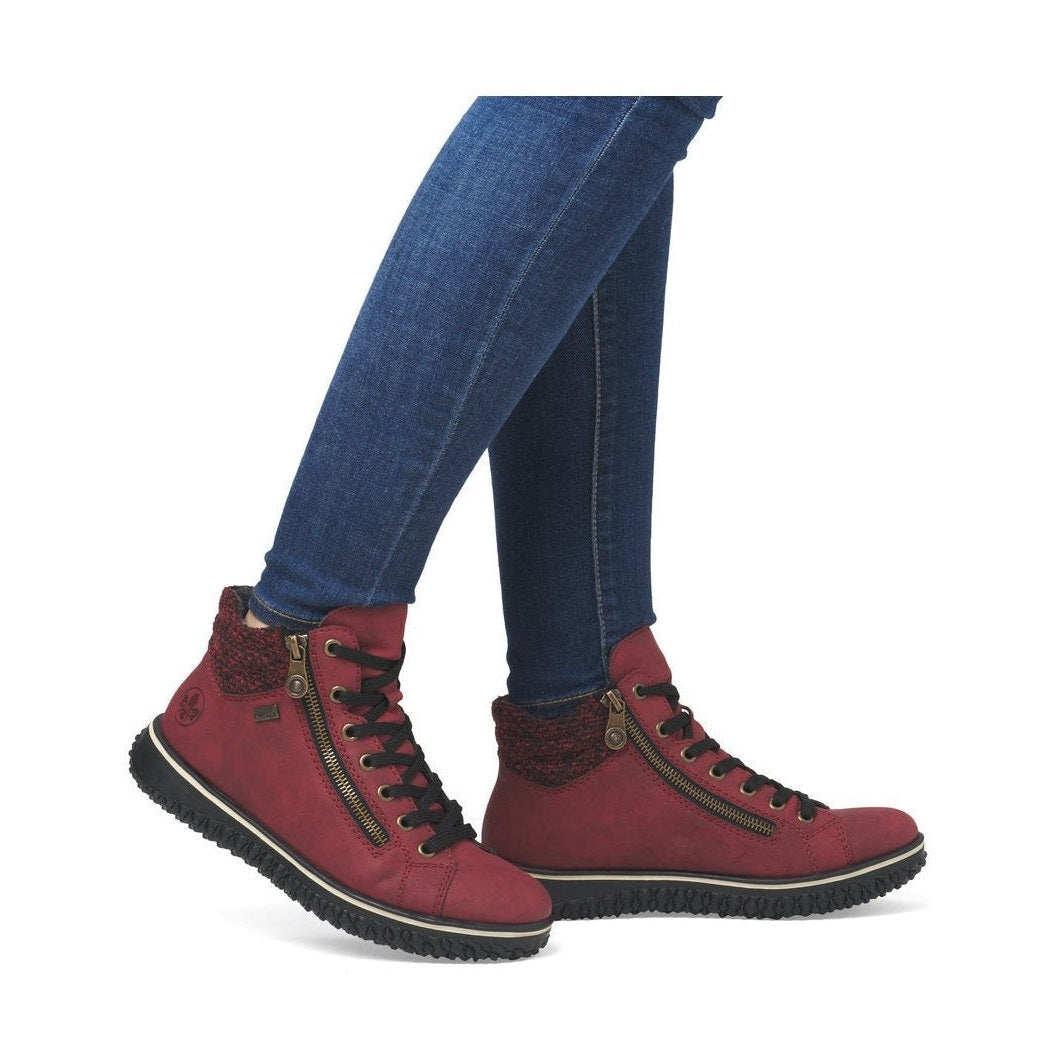 Rieker Z4263 RED Water Repellant Ankle Boot with Laces and Zip Z4263-35