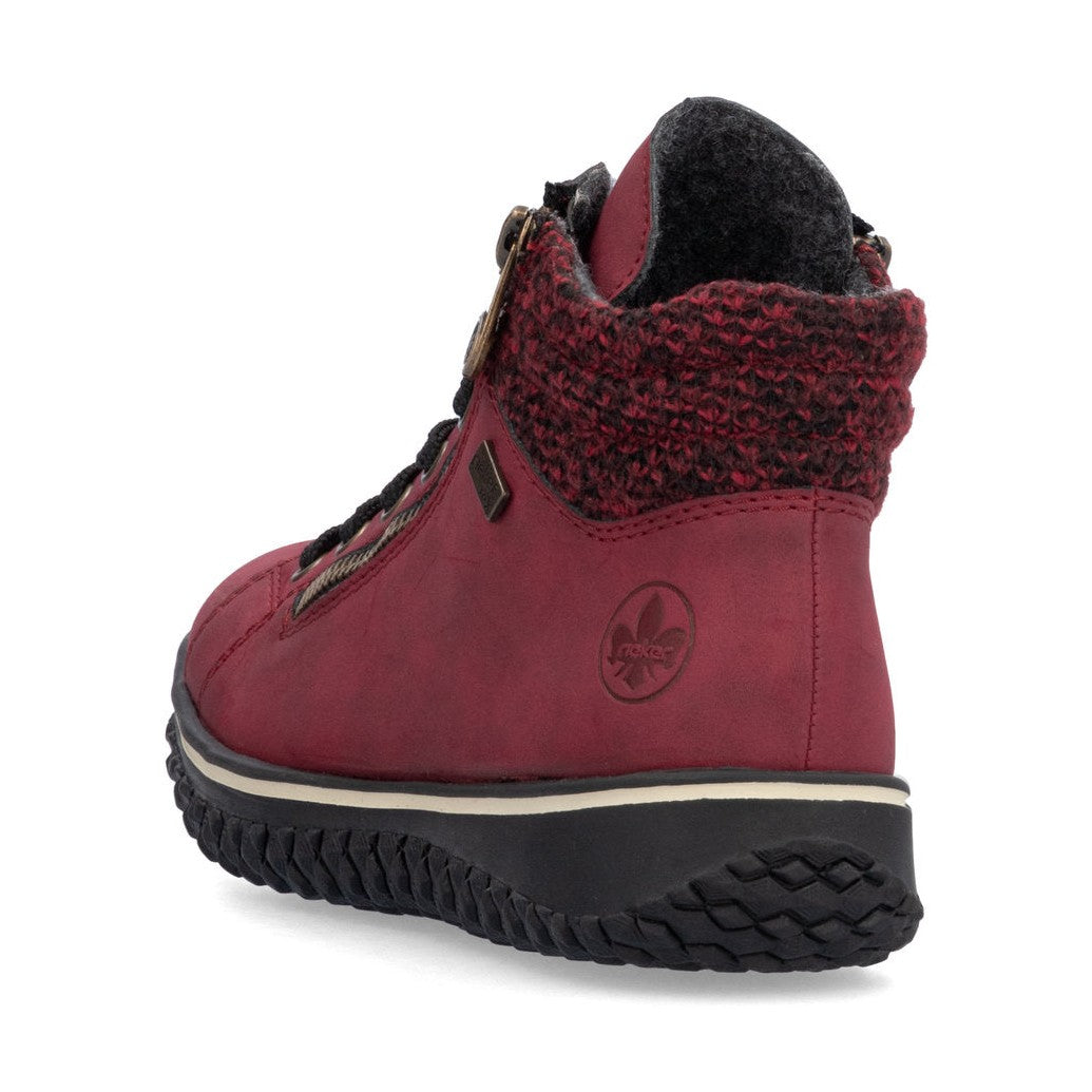 Rieker Z4263 RED Water Repellant Ankle Boot with Laces and Zip Z4263-35