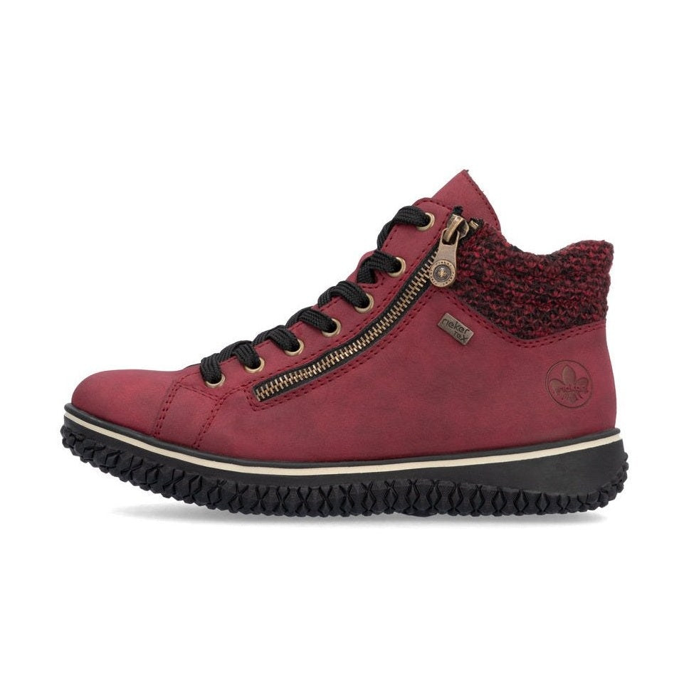 Rieker Z4263 RED Water Repellant Ankle Boot with Laces and Zip Z4263-35