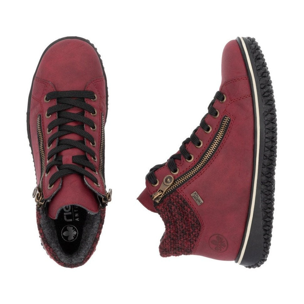 Rieker Z4263 RED Water Repellant Ankle Boot with Laces and Zip Z4263-35