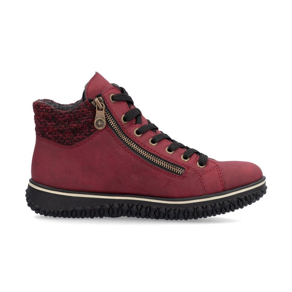 Rieker Z4263 RED Water Repellant Ankle Boot with Laces and Zip Z4263-35