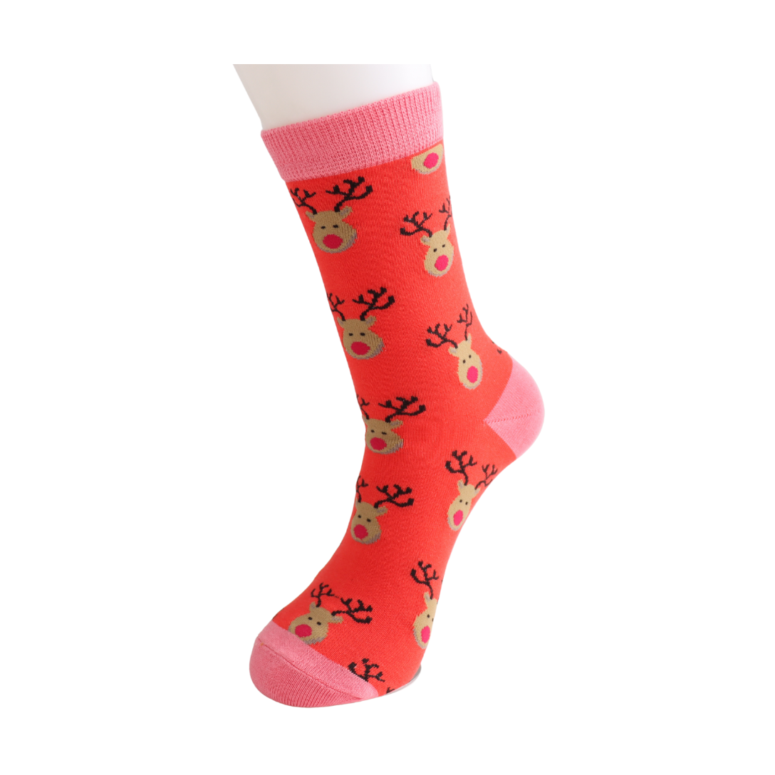 Miss Sparrow Quality Bamboo Socks Raindeer Ladies RED SKS339