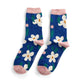 Miss Sparrow Falling Daisies NAVY Quality Bamboo Socks SKS418
