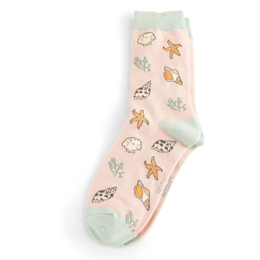 Miss Sparrow Seashells LIGHT PINK Quality Bamboo Socks SKS435