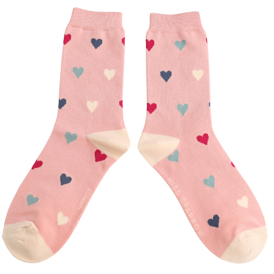 Miss Sparrow Multi Hearts DUSKY PINK Quality Bamboo Socks SKS567