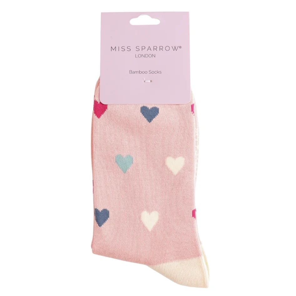 Miss Sparrow Multi Hearts DUSKY PINK Quality Bamboo Socks SKS567