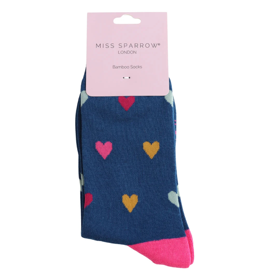 Miss Sparrow Multi Hearts NAVY Quality Bamboo Socks SKS567