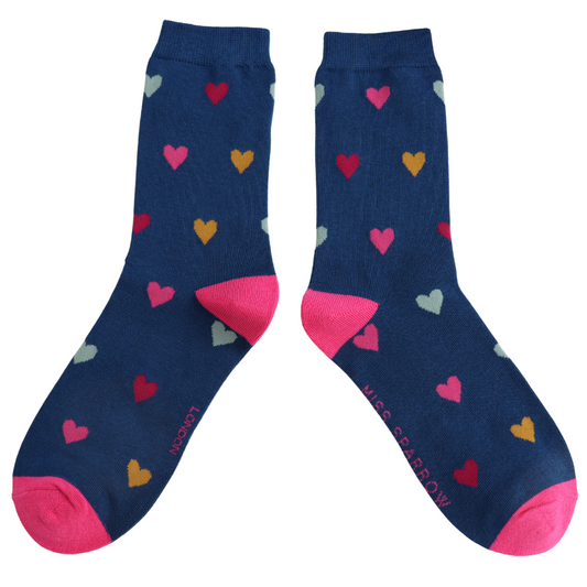 Miss Sparrow Multi Hearts NAVY Quality Bamboo Socks SKS567