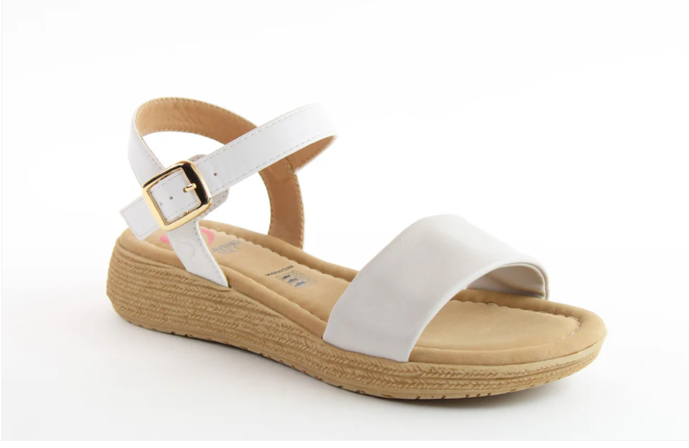 Heavenly Feet Sara STONE White Soft Strap Comfort Sandal