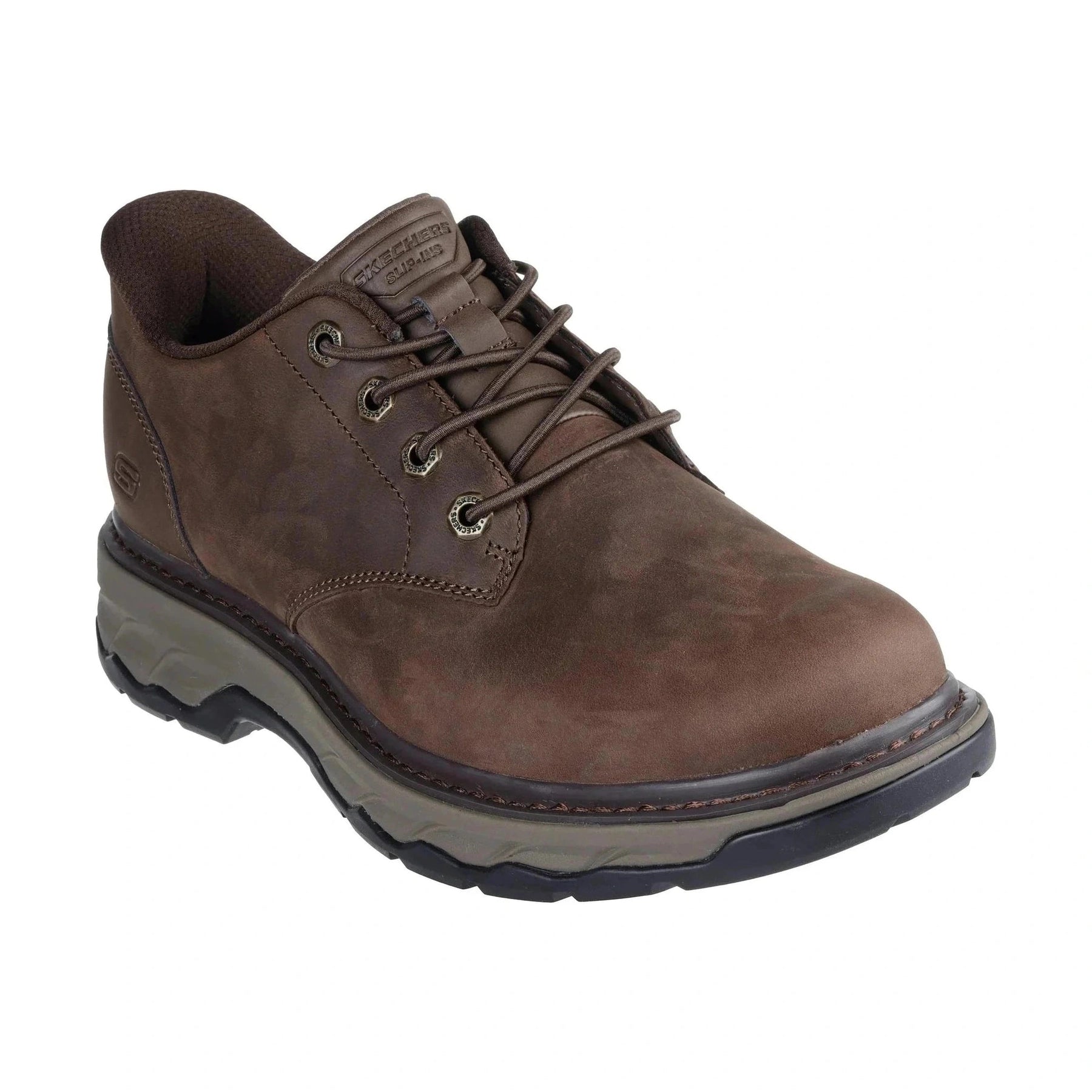 Skechers Slip Ins 205307 BROWN Leather Elastic Lace Shoe 205307COC