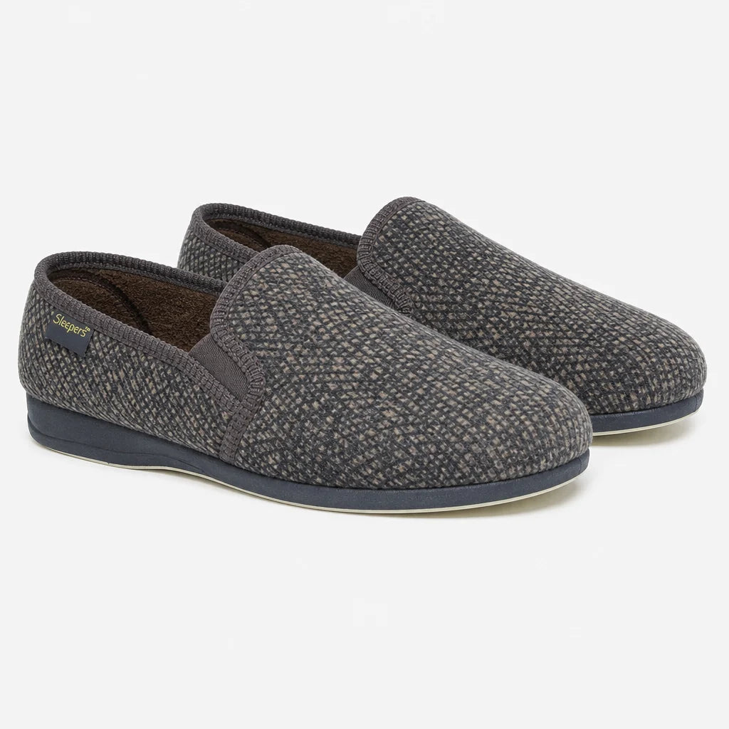Sleepers Joseph Ms416 BROWN Check Wide Fitting Slipper