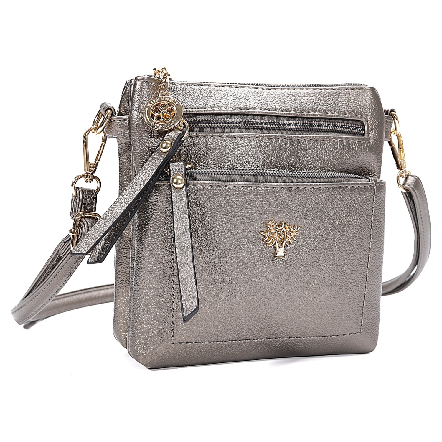 Superbia 9151 SILVER BRONZE Multi Zip Pocket Small Crossbody Shoulder Bag