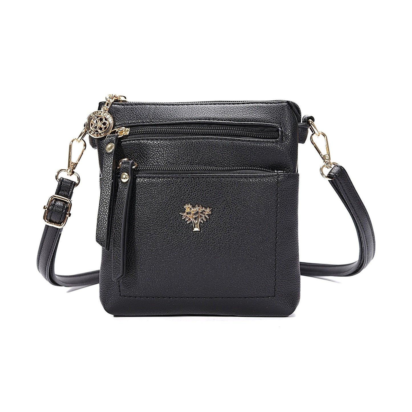 Superbia Italy 9151 BLACK Multi Zip Pocket Crossbody Shoulder Bag
