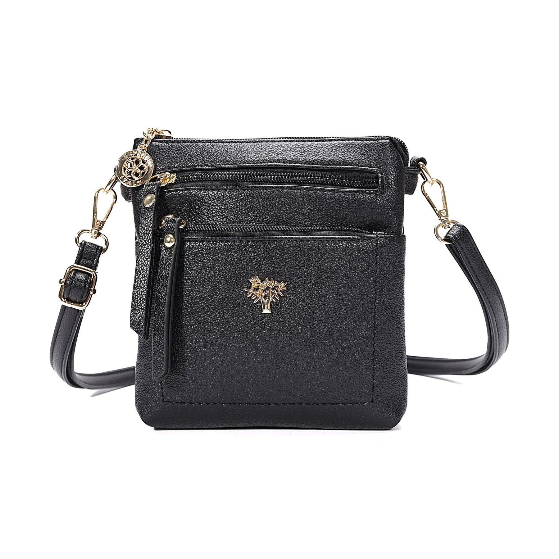 Superbia Italy 9151 BLACK Multi Zip Pocket Crossbody Shoulder Bag