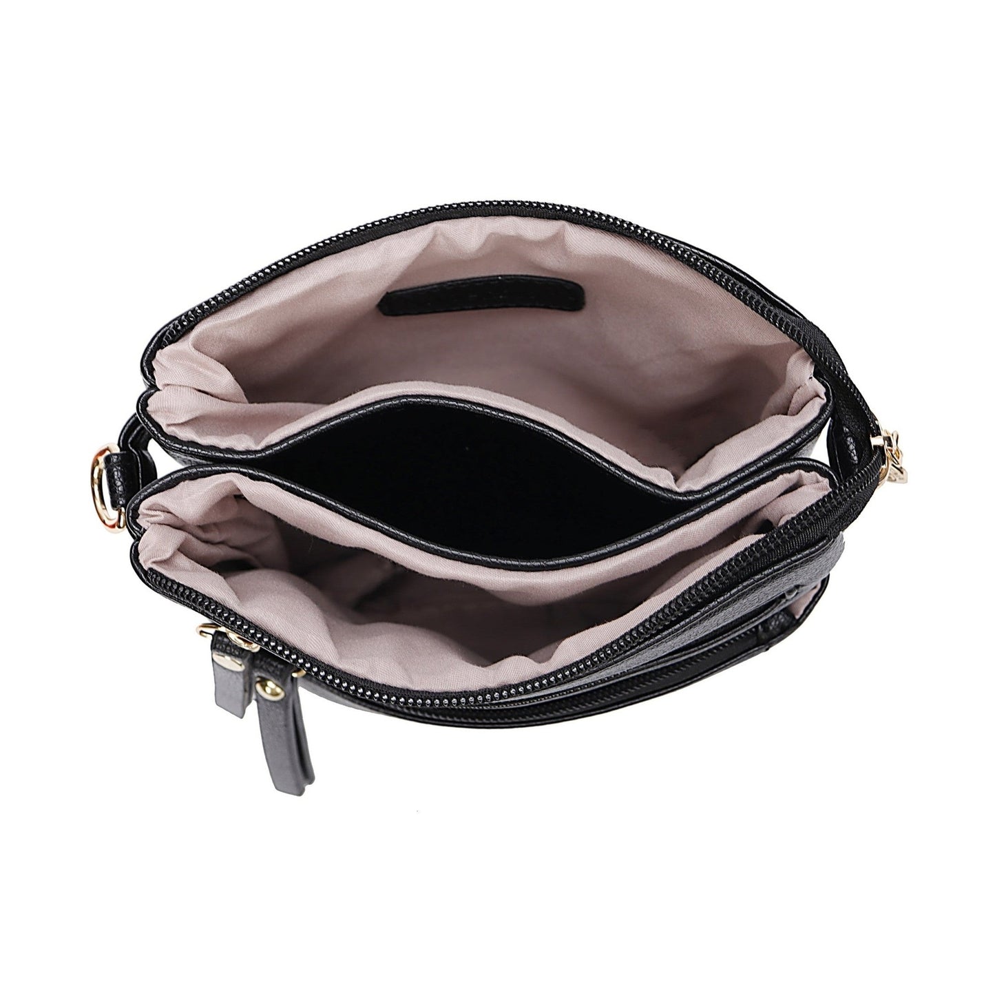 Superbia Italy 9151 BLACK Multi Zip Pocket Crossbody Shoulder Bag