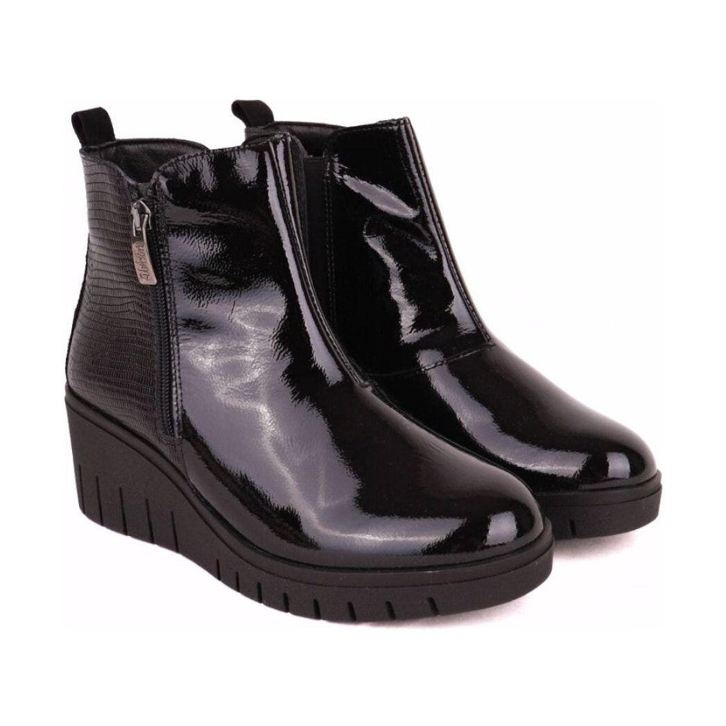 Valerias 1542 BLACK Patent Leather Wedge Comfort boot