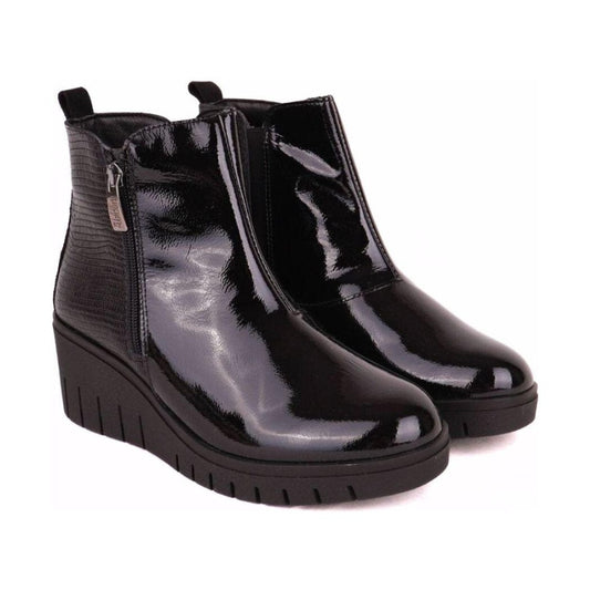 Valerias 1542 BLACK Patent Leather Wedge Comfort boot